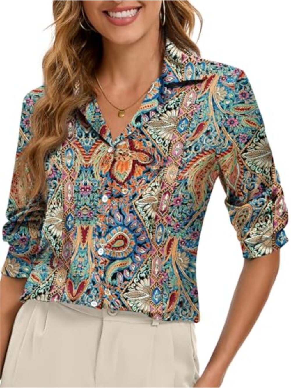 Satin Silk Button Down Shirt Long Sleeve V-Neck Blouse Work Top